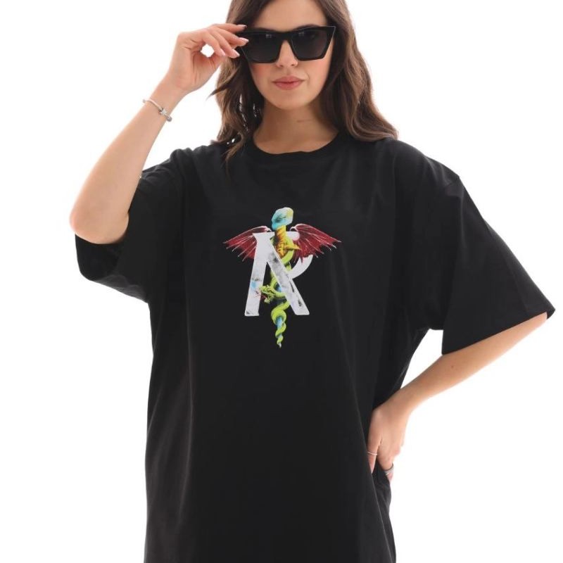 Kadın Baskılı T-Shirt Kısa Kol Bisiklet Yaka Regular Fit Rahat Kalıp Günlük Tişört -Siyah Kadın Baskılı T-Shirt Kısa Kol Bisiklet Yaka Regular Fit Rahat Kalıp Günlük Tişört -Siyah
