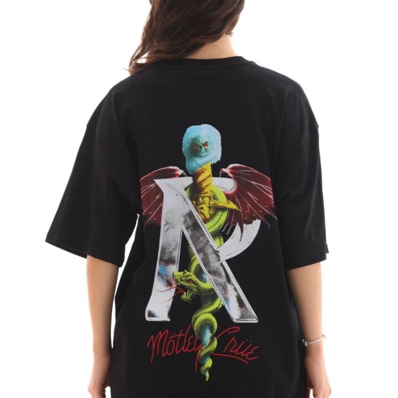 Kadın Baskılı T-Shirt Kısa Kol Bisiklet Yaka Regular Fit Rahat Kalıp Günlük Tişört -Siyah Kadın Baskılı T-Shirt Kısa Kol Bisiklet Yaka Regular Fit Rahat Kalıp Günlük Tişört -Siyah