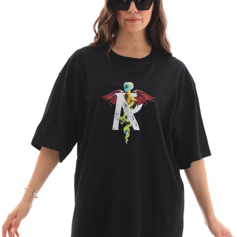 Kadın Baskılı T-Shirt Kısa Kol Bisiklet Yaka Regular Fit Rahat Kalıp Günlük Tişört -Siyah Kadın Baskılı T-Shirt Kısa Kol Bisiklet Yaka Regular Fit Rahat Kalıp Günlük Tişört -Siyah