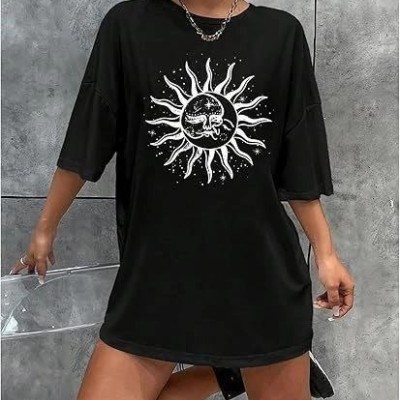 Kadın Baskılı T-Shirt Kısa Kol Bisiklet Yaka Regular Fit Rahat Kalıp Tişört - Siyah Kadın Baskılı T-Shirt Kısa Kol Bisiklet Yaka Regular Fit Rahat Kalıp Tişört - Siyah