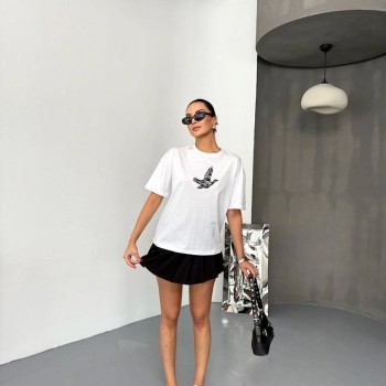 KADIN Baskılı T-Shirt Kısa Kol Bisiklet Yaka Regular Fit Yazlık Tişört - Beyaz KADIN Baskılı T-Shirt Kısa Kol Bisiklet Yaka Regular Fit Yazlık Tişört - Beyaz