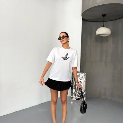 KADIN Baskılı T-Shirt Kısa Kol Bisiklet Yaka Regular Fit Yazlık Tişört - Beyaz KADIN Baskılı T-Shirt Kısa Kol Bisiklet Yaka Regular Fit Yazlık Tişört - Beyaz