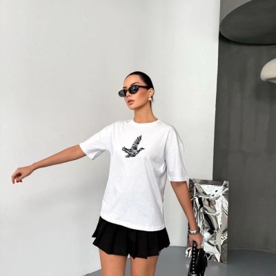 KADIN Baskılı T-Shirt Kısa Kol Bisiklet Yaka Regular Fit Yazlık Tişört - Beyaz KADIN Baskılı T-Shirt Kısa Kol Bisiklet Yaka Regular Fit Yazlık Tişört - Beyaz