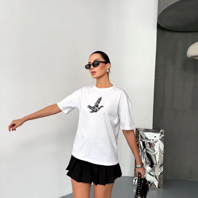 KADIN Baskılı T-Shirt Kısa Kol Bisiklet Yaka Regular Fit Yazlık Tişört - Beyaz KADIN Baskılı T-Shirt Kısa Kol Bisiklet Yaka Regular Fit Yazlık Tişört - Beyaz