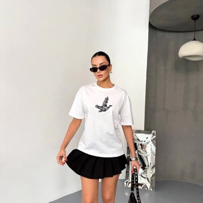 KADIN Baskılı T-Shirt Kısa Kol Bisiklet Yaka Regular Fit Yazlık Tişört - Beyaz KADIN Baskılı T-Shirt Kısa Kol Bisiklet Yaka Regular Fit Yazlık Tişört - Beyaz