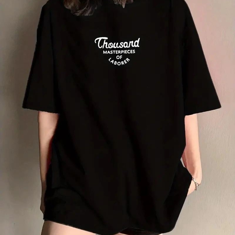 Kadın Baskılı Tişört Bisiklet yaka yazlık Kısa Kol oversize t-shirt - Siyah Kadın Baskılı Tişört Bisiklet yaka yazlık Kısa Kol oversize t-shirt - Siyah