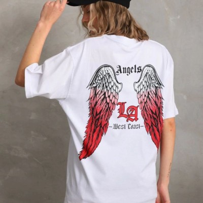 Kadın Baskılı Tişört Kısa Kol Bisiklet Yaka Oversize T-Shirt - Beyaz Kadın Baskılı Tişört Kısa Kol Bisiklet Yaka Oversize T-Shirt - Beyaz
