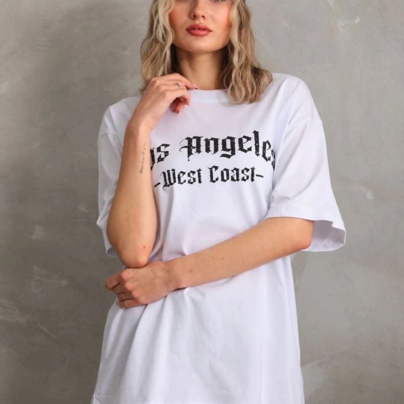 Kadın Baskılı Tişört Kısa Kol Bisiklet Yaka Oversize T-Shirt - Beyaz Kadın Baskılı Tişört Kısa Kol Bisiklet Yaka Oversize T-Shirt - Beyaz