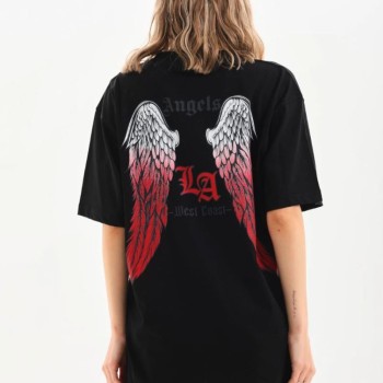 Kadın Baskılı Tişört Kısa Kol Bisiklet Yaka Oversize T-Shirt - Siyah Kadın Baskılı Tişört Kısa Kol Bisiklet Yaka Oversize T-Shirt - Siyah