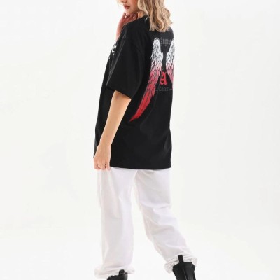 Kadın Baskılı Tişört Kısa Kol Bisiklet Yaka Oversize T-Shirt - Siyah Kadın Baskılı Tişört Kısa Kol Bisiklet Yaka Oversize T-Shirt - Siyah