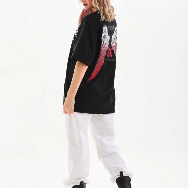 Kadın Baskılı Tişört Kısa Kol Bisiklet Yaka Oversize T-Shirt - Siyah Kadın Baskılı Tişört Kısa Kol Bisiklet Yaka Oversize T-Shirt - Siyah