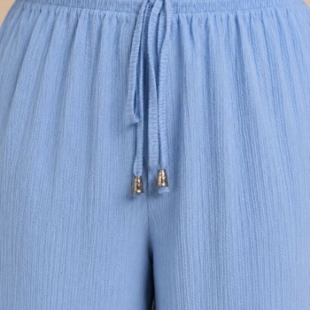 Kadın Battal Beden Bürümcük Kumaş Beli Lastikli Bağcıklı Bol Paça Palazzo Pantolon - Bebek Mavisi Kadın Battal Beden Bürümcük Kumaş Beli Lastikli Bağcıklı Bol Paça Palazzo Pantolon - Bebek Mavisi
