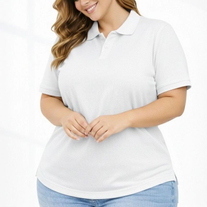 Kadın Battal Beden Tişört Polo Yaka Pike Kumaş Kısa Kol T-Shirt - Beyaz Kadın Battal Beden Tişört Polo Yaka Pike Kumaş Kısa Kol T-Shirt - Beyaz