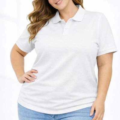 Kadın Battal Beden Tişört Polo Yaka Pike Kumaş Kısa Kol T-Shirt - Beyaz Kadın Battal Beden Tişört Polo Yaka Pike Kumaş Kısa Kol T-Shirt - Beyaz