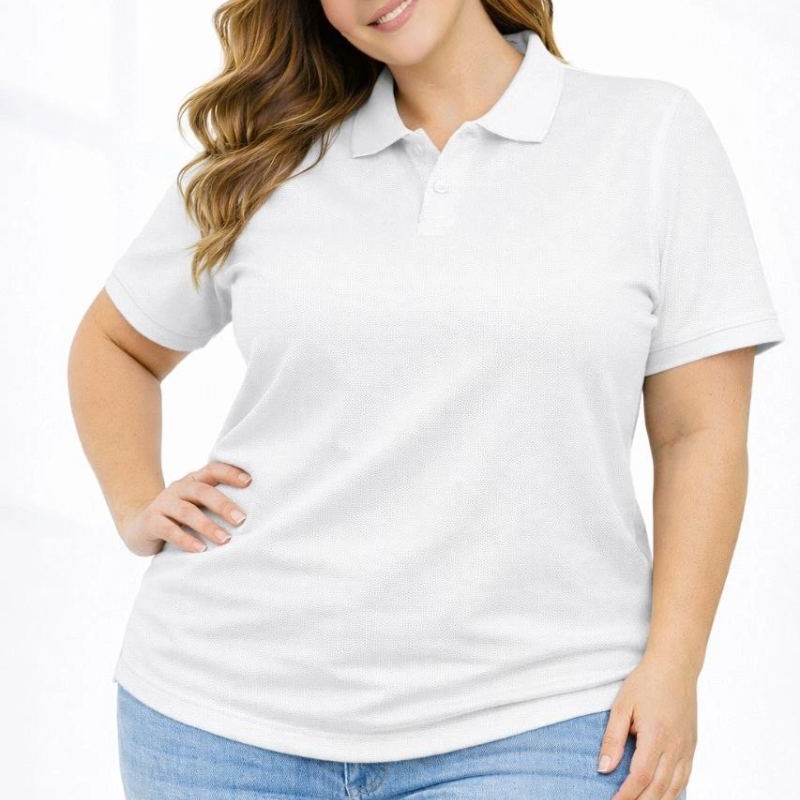 Kadın Battal Beden Tişört Polo Yaka Pike Kumaş Kısa Kol T-Shirt - Beyaz Kadın Battal Beden Tişört Polo Yaka Pike Kumaş Kısa Kol T-Shirt - Beyaz