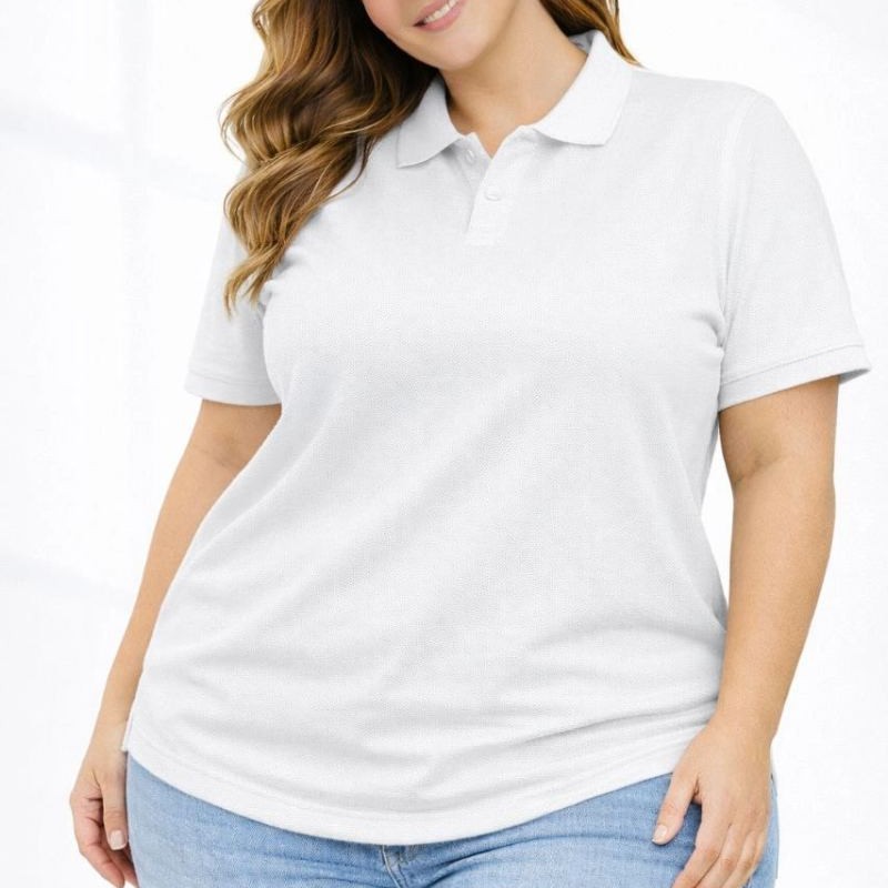 Kadın Battal Beden Tişört Polo Yaka Pike Kumaş Kısa Kol T-Shirt - Beyaz Kadın Battal Beden Tişört Polo Yaka Pike Kumaş Kısa Kol T-Shirt - Beyaz