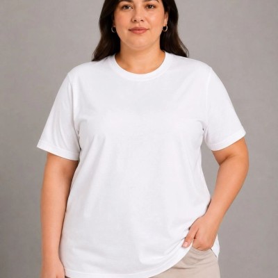 Kadın Battal Big Size Basic Tişört Bisiklet Yaka Rahat Kalıp T-Shirt - Beyaz Kadın Battal Big Size Basic Tişört Bisiklet Yaka Rahat Kalıp T-Shirt - Beyaz