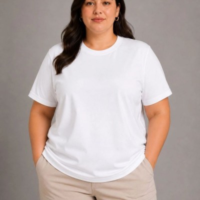 Kadın Battal Big Size Basic Tişört Bisiklet Yaka Rahat Kalıp T-Shirt - Beyaz Kadın Battal Big Size Basic Tişört Bisiklet Yaka Rahat Kalıp T-Shirt - Beyaz