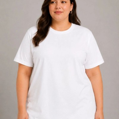 Kadın Battal Big Size Basic Tişört Bisiklet Yaka Rahat Kalıp T-Shirt - Beyaz Kadın Battal Big Size Basic Tişört Bisiklet Yaka Rahat Kalıp T-Shirt - Beyaz
