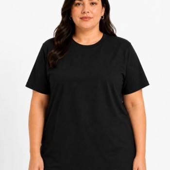 Kadın Battal Big Size Basic Tişört Bisiklet Yaka Rahat Kalıp T-Shirt - Siyah Kadın Battal Big Size Basic Tişört Bisiklet Yaka Rahat Kalıp T-Shirt - Siyah