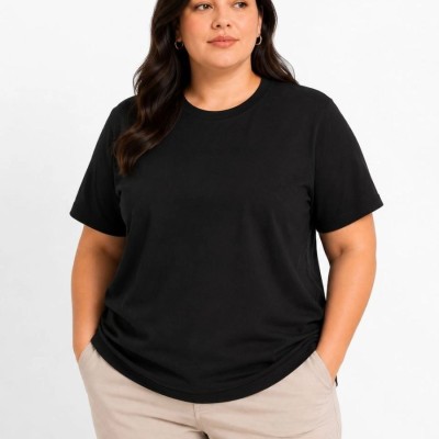 Kadın Battal Big Size Basic Tişört Bisiklet Yaka Rahat Kalıp T-Shirt - Siyah Kadın Battal Big Size Basic Tişört Bisiklet Yaka Rahat Kalıp T-Shirt - Siyah