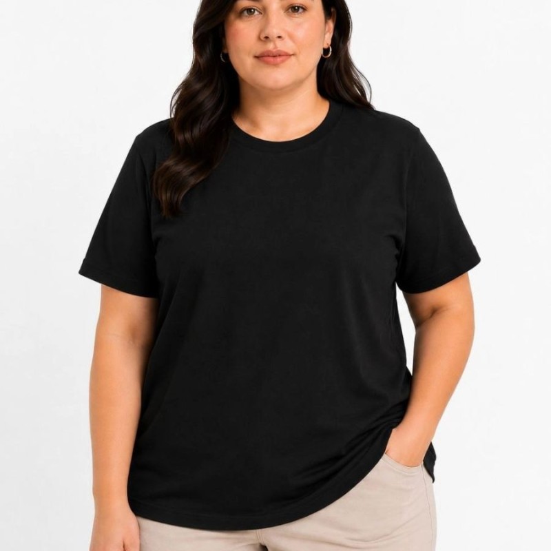 Kadın Battal Big Size Basic Tişört Bisiklet Yaka Rahat Kalıp T-Shirt - Siyah Kadın Battal Big Size Basic Tişört Bisiklet Yaka Rahat Kalıp T-Shirt - Siyah