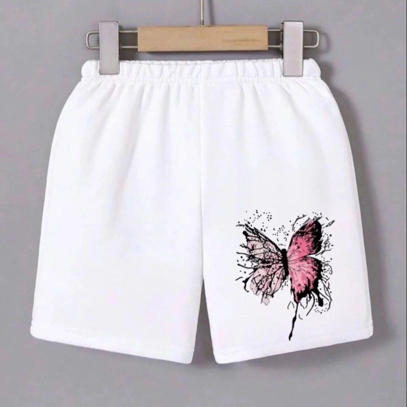 Kadın Beli Lastikli Baskılı Mini Şort - Beyaz Kadın Beli Lastikli Baskılı Mini Şort - Beyaz