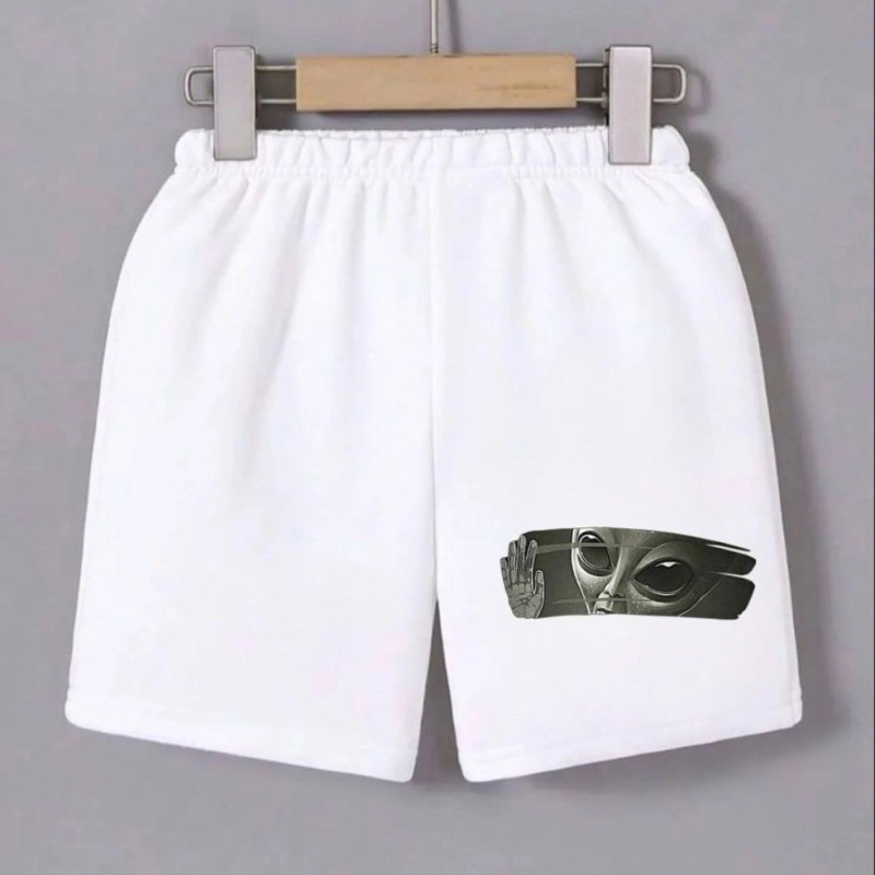 Kadın Beli Lastikli Baskılı Mini Şort - Beyaz Kadın Beli Lastikli Baskılı Mini Şort - Beyaz