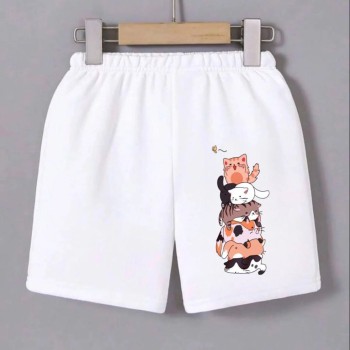 Kadın Beli Lastikli Baskılı Mini Şort - Beyaz