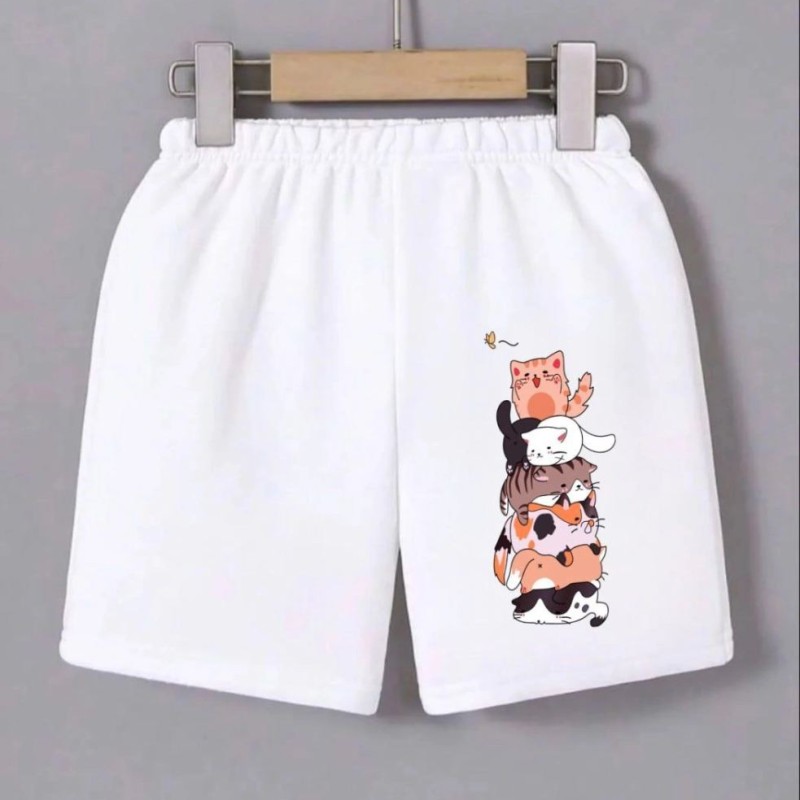 Kadın Beli Lastikli Baskılı Mini Şort - Beyaz