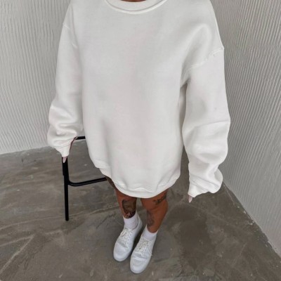 Kadın Bisiklet Yaka 3 İplik Pamuklu Basic SweatShirt - Beyaz Kadın Bisiklet Yaka 3 İplik Pamuklu Basic SweatShirt - Beyaz