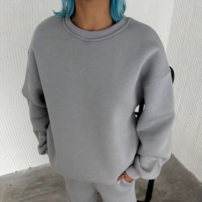 Kadın Bisiklet Yaka 3 İplik Pamuklu Basic SweatShirt - Gri Kadın Bisiklet Yaka 3 İplik Pamuklu Basic SweatShirt - Gri