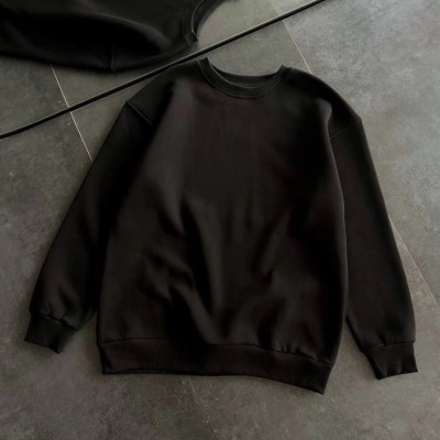 Kadın Bisiklet Yaka 3 İplik Pamuklu Basic SweatShirt - Siyah Kadın Bisiklet Yaka 3 İplik Pamuklu Basic SweatShirt - Siyah