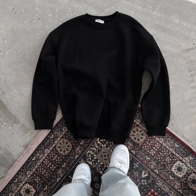 Kadın Bisiklet Yaka 3 İplik Pamuklu Basic SweatShirt - Siyah Kadın Bisiklet Yaka 3 İplik Pamuklu Basic SweatShirt - Siyah