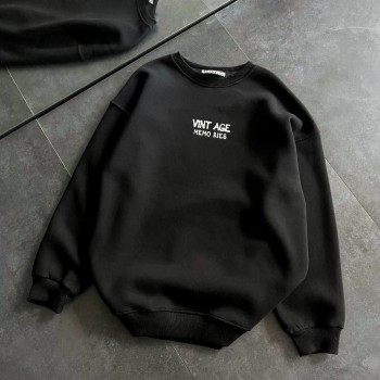 Kadın Bisiklet Yaka 3 İplik pamuklu Baskılı Oversize SweatShirt - Siyah Kadın Bisiklet Yaka 3 İplik pamuklu Baskılı Oversize SweatShirt - Siyah