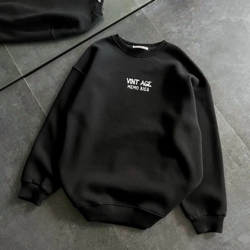 Kadın Bisiklet Yaka 3 İplik pamuklu Baskılı Oversize SweatShirt - Siyah Kadın Bisiklet Yaka 3 İplik pamuklu Baskılı Oversize SweatShirt - Siyah
