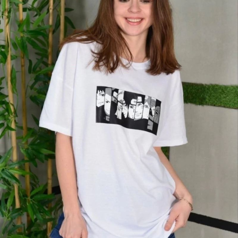 Kadın Bisiklet Yaka Baskılı Kısa kol Oversize T-Shirt - Beyaz Kadın Bisiklet Yaka Baskılı Kısa kol Oversize T-Shirt - Beyaz