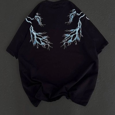 Kadın Bisiklet Yaka Baskılı Kısa kol Oversize T-Shirt - Siyah Kadın Bisiklet Yaka Baskılı Kısa kol Oversize T-Shirt - Siyah
