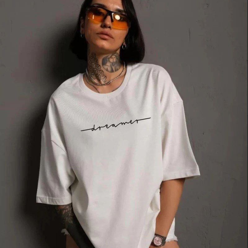 Kadın Bisiklet Yaka Baskılı Kısa kol T-Shirt - Beyaz Kadın Bisiklet Yaka Baskılı Kısa kol T-Shirt - Beyaz