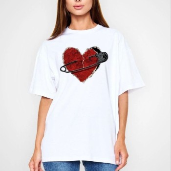 kadın Bisiklet Yaka Baskılı Kısa kol T-Shirt - Beyaz