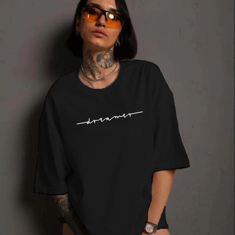Kadın Bisiklet Yaka Baskılı kısa kol T-Shirt - Siyah Kadın Bisiklet Yaka Baskılı kısa kol T-Shirt - Siyah
