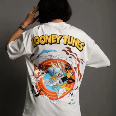 kadın Bisiklet Yaka Baskılı Oversize Kısa kol T-Shirt - Beyaz kadın Bisiklet Yaka Baskılı Oversize Kısa kol T-Shirt - Beyaz