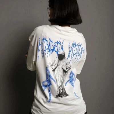 kadın Bisiklet Yaka Baskılı Oversize Kısa kol T-Shirt - Beyaz kadın Bisiklet Yaka Baskılı Oversize Kısa kol T-Shirt - Beyaz