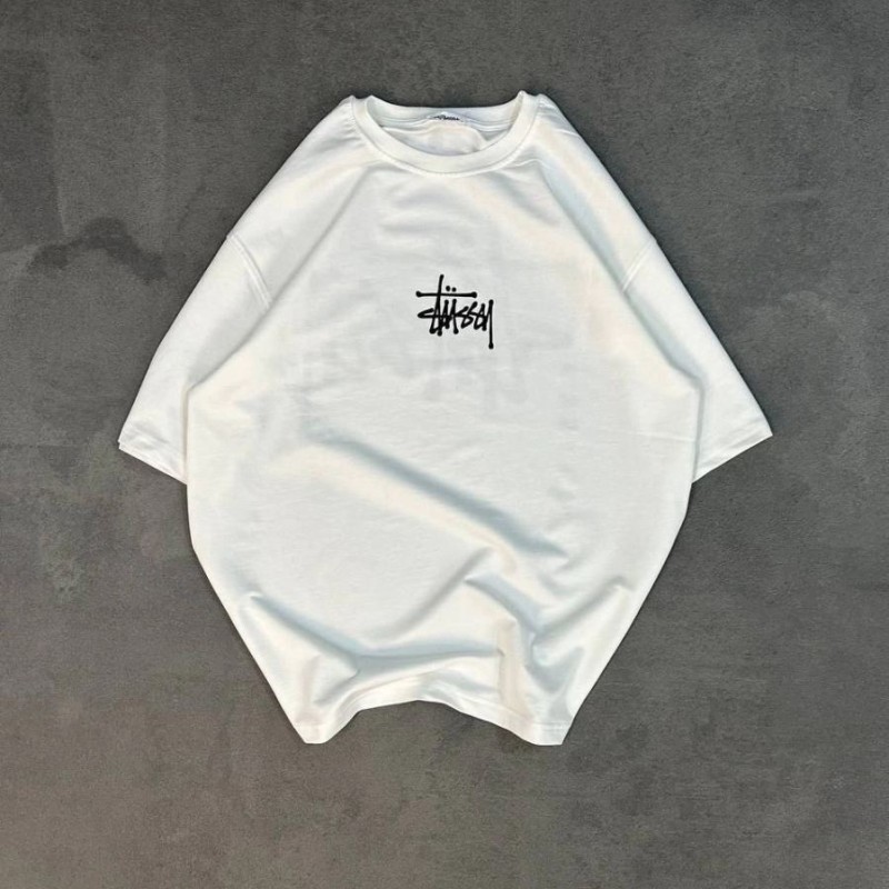 kadın Bisiklet Yaka Baskılı Oversize Kısa kol T-Shirt - Beyaz kadın Bisiklet Yaka Baskılı Oversize Kısa kol T-Shirt - Beyaz
