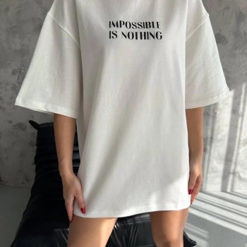 kadın Bisiklet Yaka Baskılı Oversize Kısa kol T-Shirt - Beyaz kadın Bisiklet Yaka Baskılı Oversize Kısa kol T-Shirt - Beyaz
