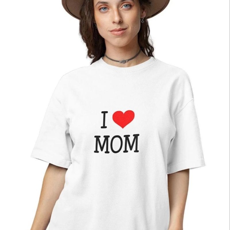 kadın Bisiklet Yaka Baskılı Oversize Kısa kol T-Shirt - Beyaz kadın Bisiklet Yaka Baskılı Oversize Kısa kol T-Shirt - Beyaz