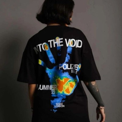 kadın Bisiklet Yaka Baskılı Oversize Kısa kol T-Shirt - Siyah kadın Bisiklet Yaka Baskılı Oversize Kısa kol T-Shirt - Siyah