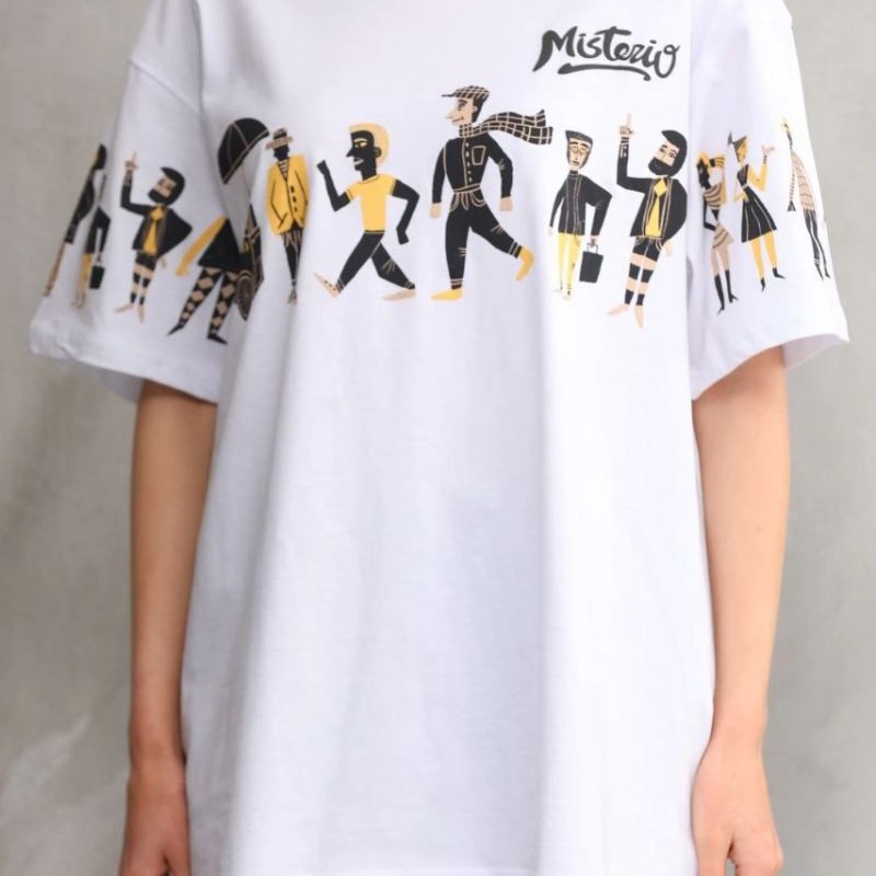kadın Bisiklet Yaka Baskılı Oversize T-Shirt - Beyaz kadın Bisiklet Yaka Baskılı Oversize T-Shirt - Beyaz