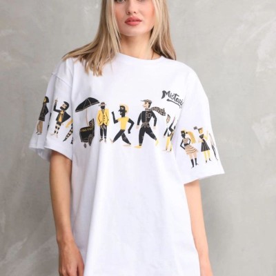 kadın Bisiklet Yaka Baskılı Oversize T-Shirt - Beyaz kadın Bisiklet Yaka Baskılı Oversize T-Shirt - Beyaz