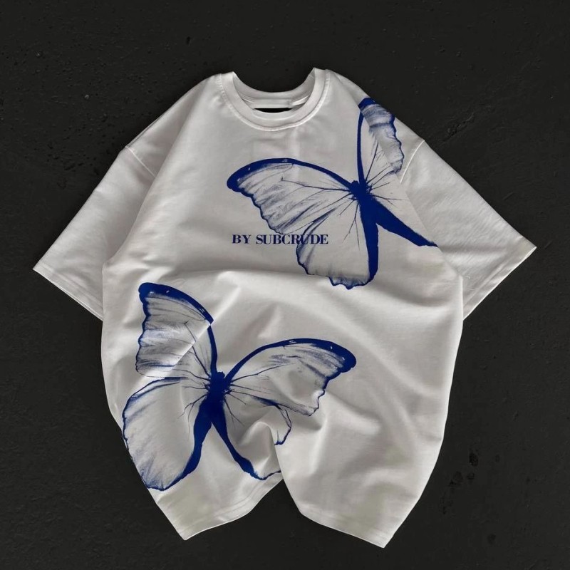 kadın Bisiklet Yaka Baskılı Oversize T-Shirt - Beyaz kadın Bisiklet Yaka Baskılı Oversize T-Shirt - Beyaz